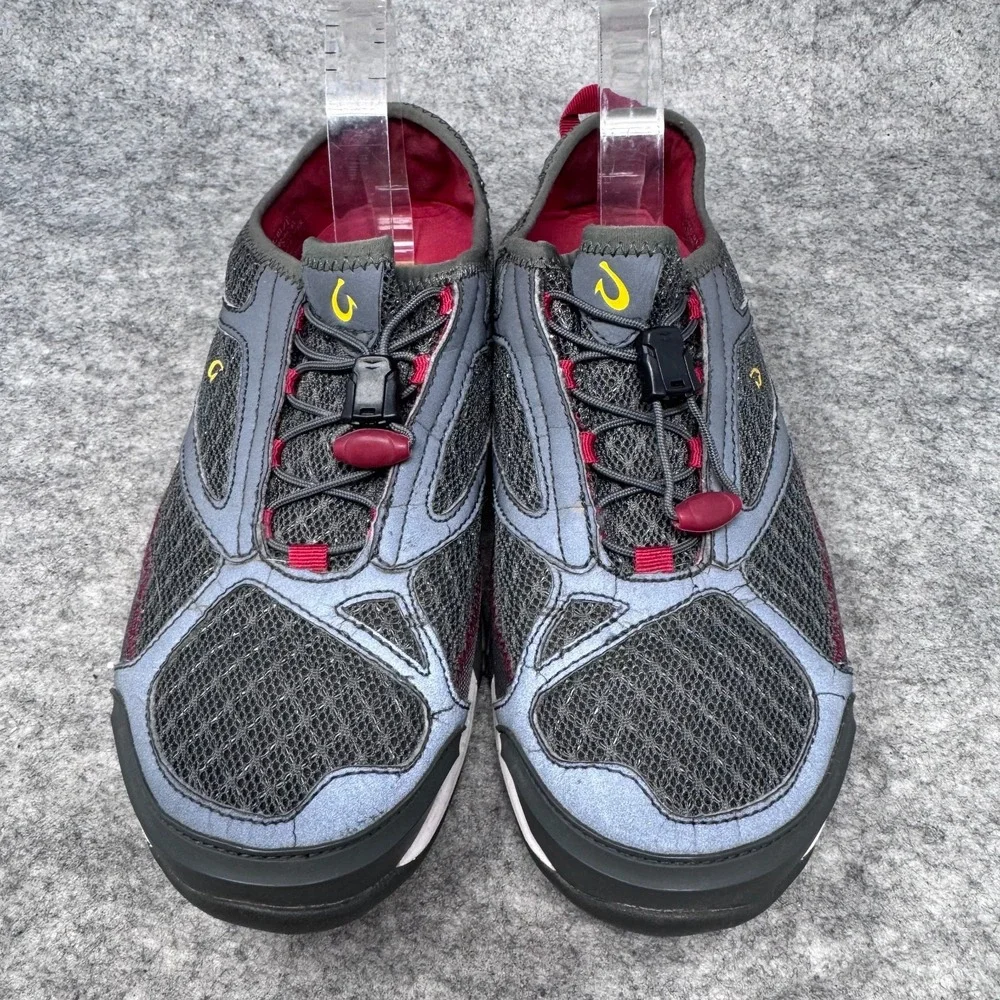 OLUKAI Eleu Trainer Shoes Womens Size 9.5 Gray Red Drawstring Water Sneakers